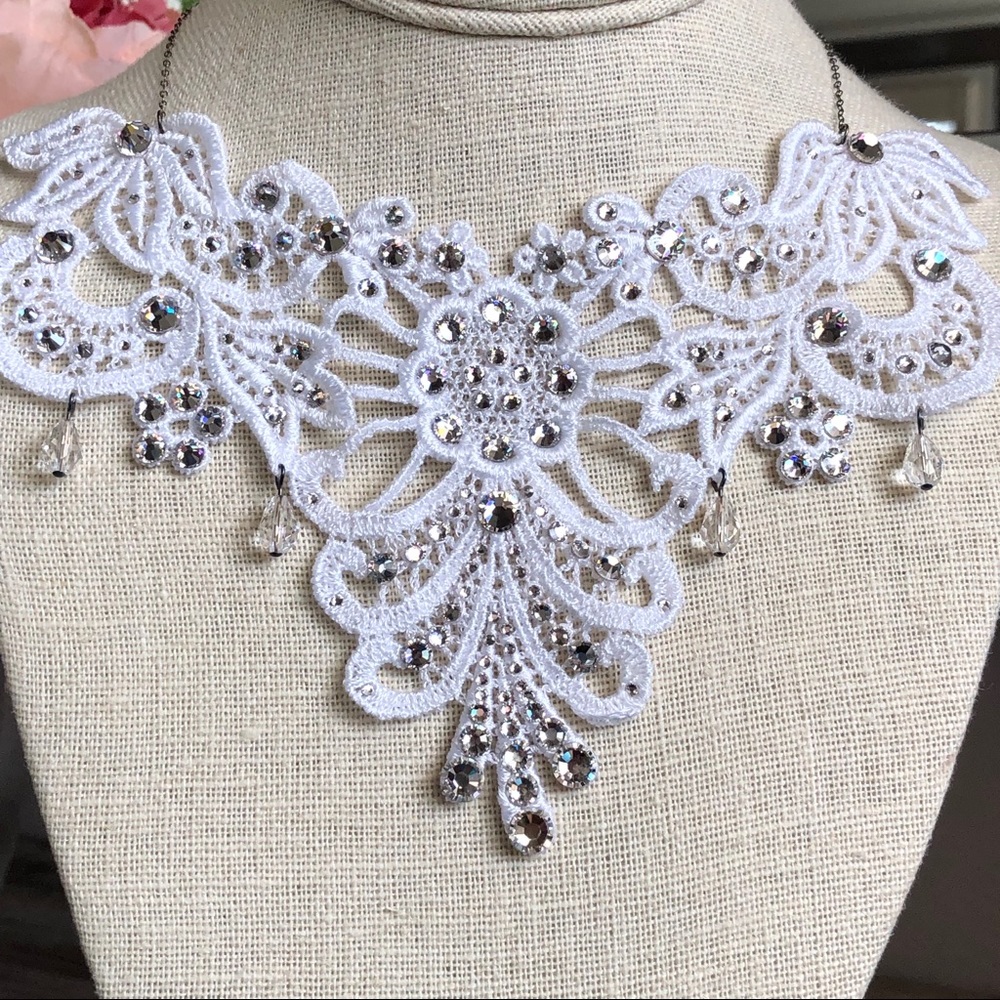 Swarovski Crystals and Lace Bridal Collar Necklace - Picture 5 of 10